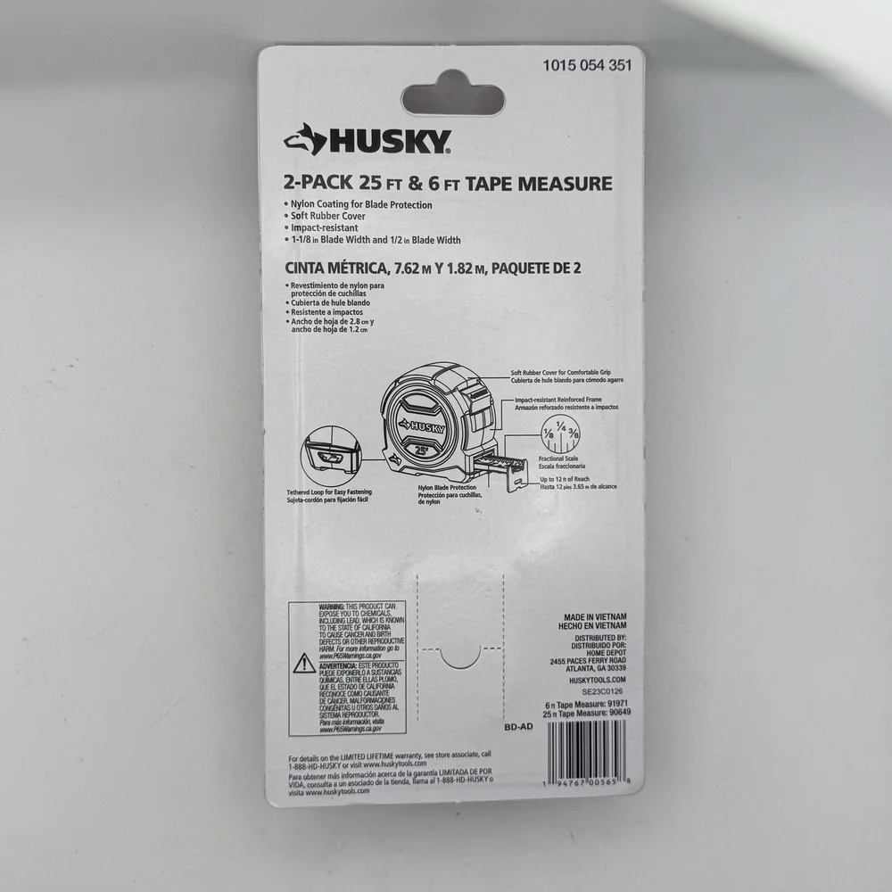 Husky Tape Measure Set 25 Ft 6 Ft Mini Measuring Tape Rubber Grip 2 Pack SAE